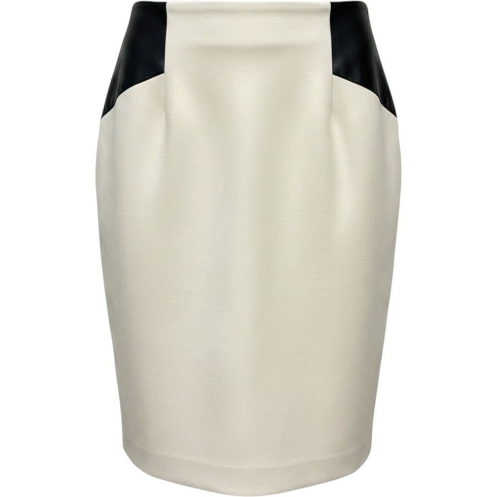Milly Cream Black Leather‎ Trim Pencil Skirt Color Block High Waist Size 2
